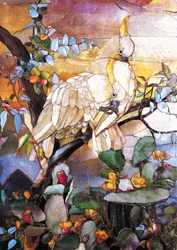 Mosaiktafel mit Gelbhaubenkakadus, um 1908